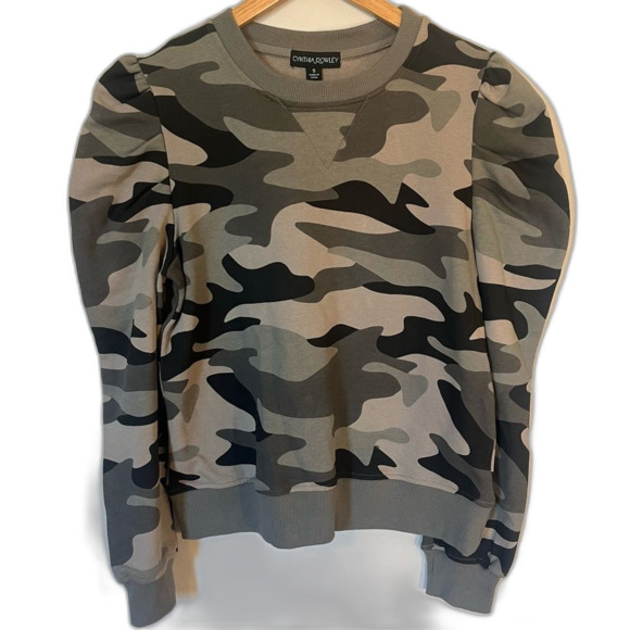 Cynthia Rowley Camo Sweatshirt Green Black Size Small - Picture 3 of 10